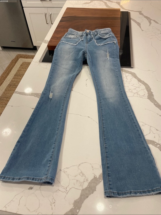 SHEIN Denim - SHEIN Light Blue Distressed Flare Jeans